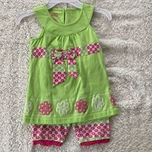 Lime green and pink two-piece little girls outfits